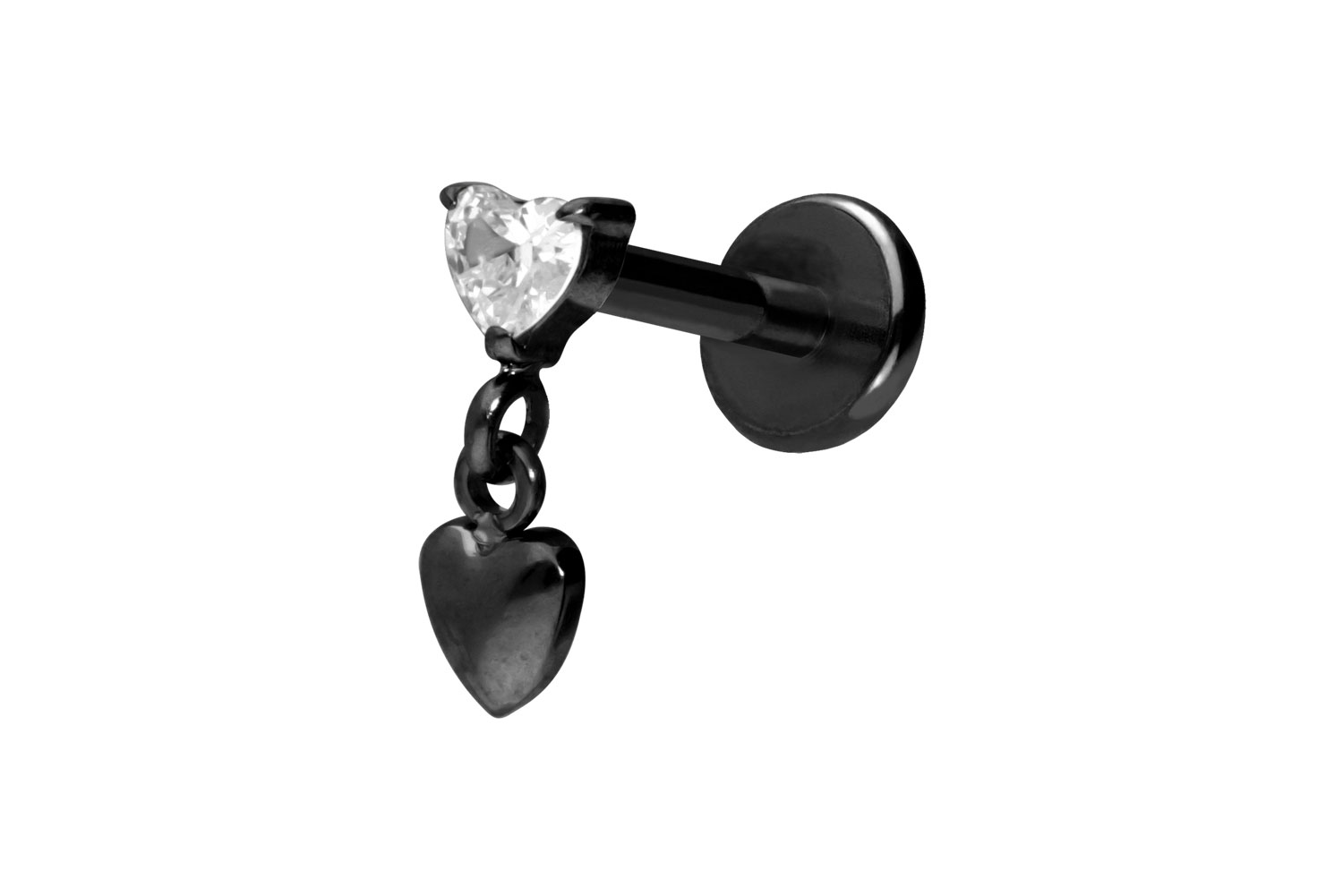 Titan Labret Piercing mit Push Fit 2 HERZEN